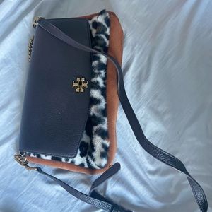 Tory Burch Kira Leather Leopard Print Convertible Shoulder Bag